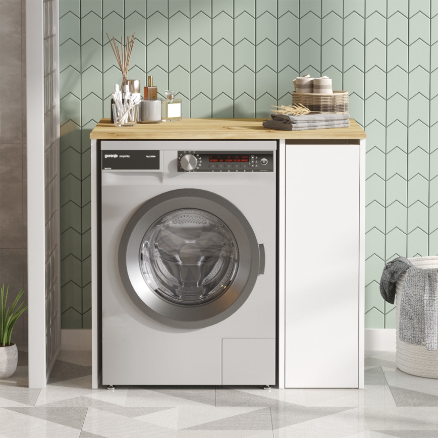 Wasmachine kast met een opslagruimte 88,3x93,5 cm wit/walnoot