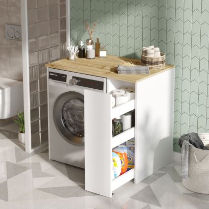 Wasmachine kast met een opslagruimte 88,3x93,5 cm wit/walnoot