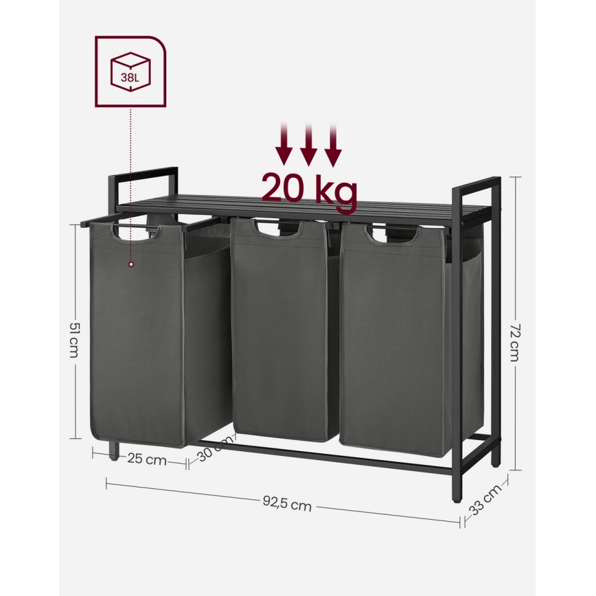 Wasmand REX zwart/grijs