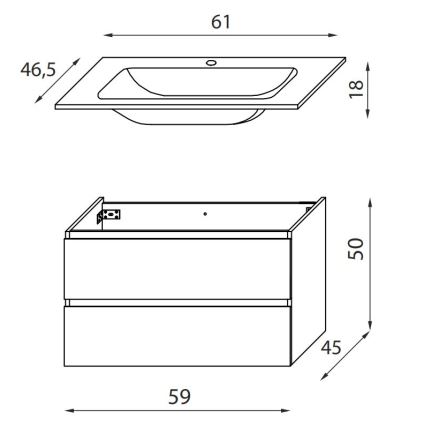 Wastafelmeubel KENWOOD 61 cm, wit, met wastafel