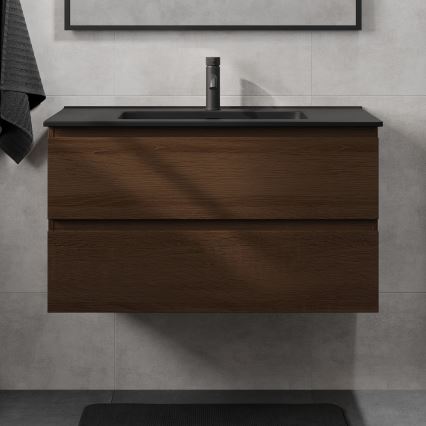 Wastafelmeubel KENWOOD 91 cm notenhout/zwart