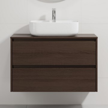 Wastafelmeubel met wastafel TRONDHEIM/KRISTIANSAND 90x57x46 cm walnoot/wit