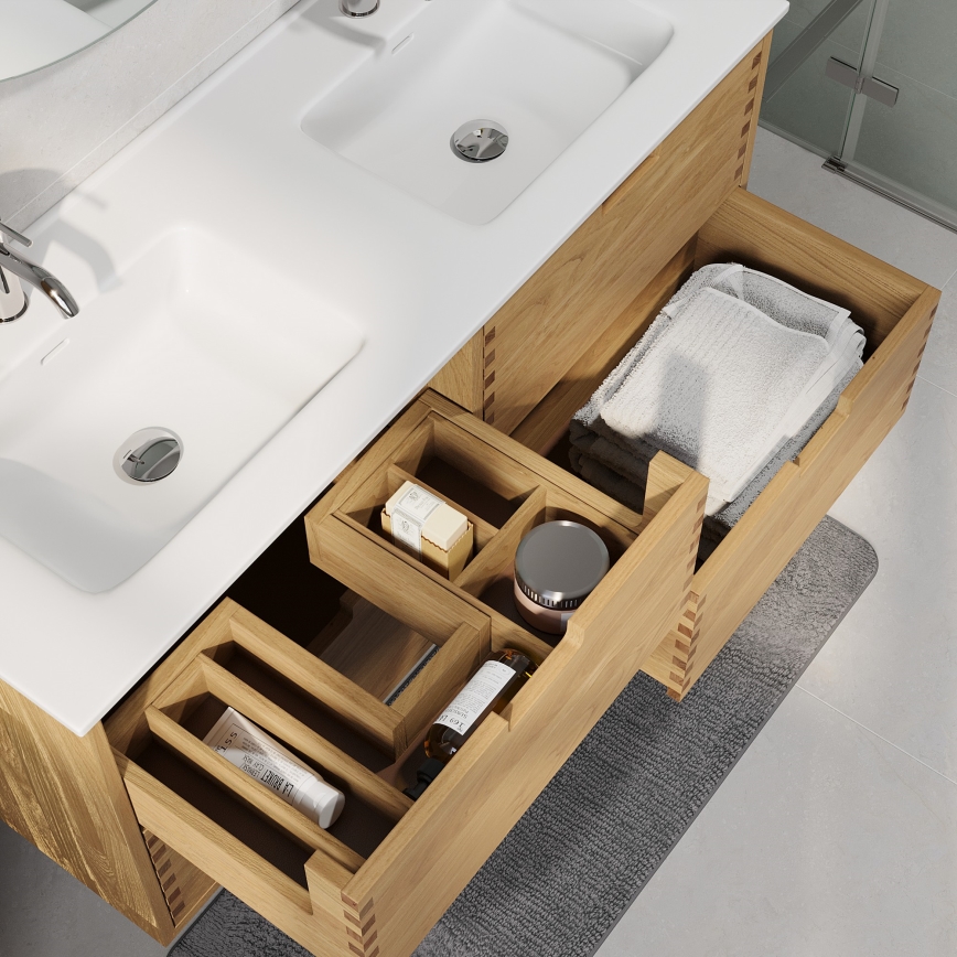 Wastafelonderkast GRIBSKOV 120 cm beige/eiken
