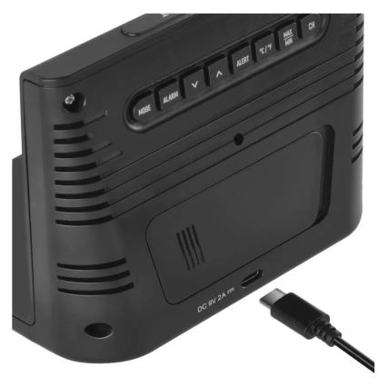 Weerstation met draadloos opladen 5V, 2xAA + 2xAAA, zwart