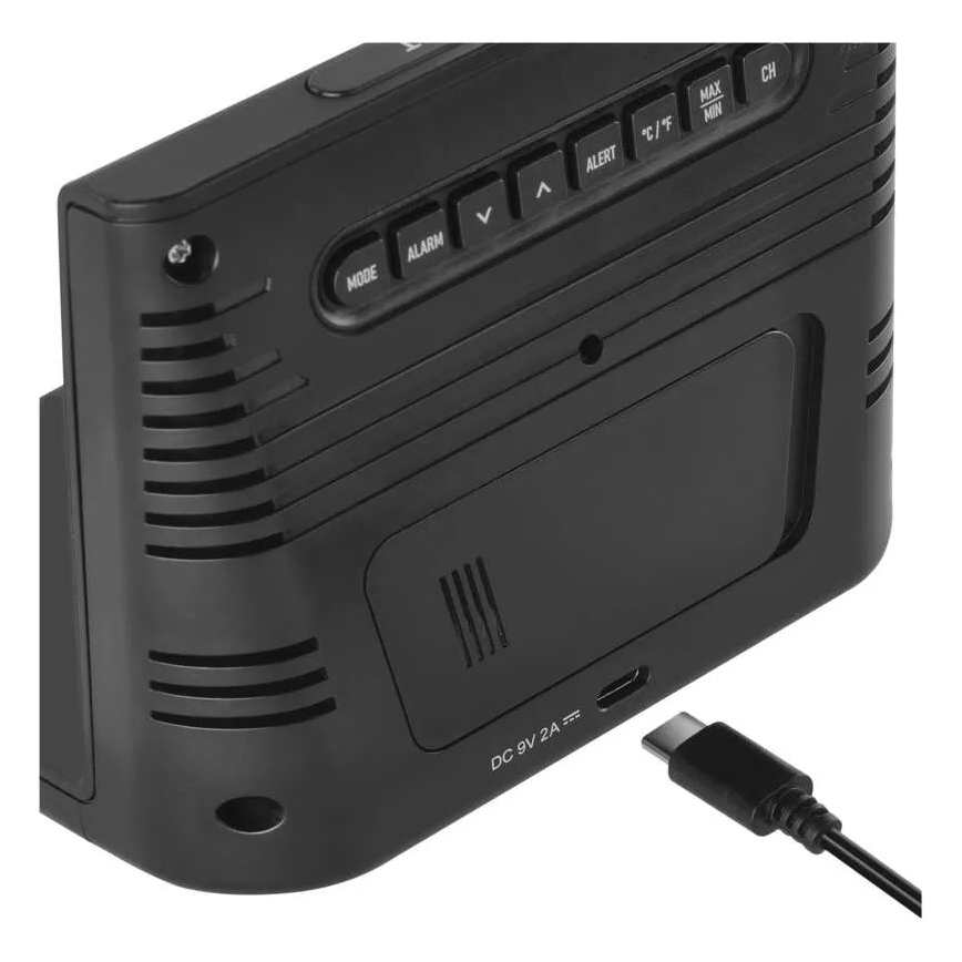 Weerstation met draadloos opladen 5V, 2xAA + 2xAAA, zwart