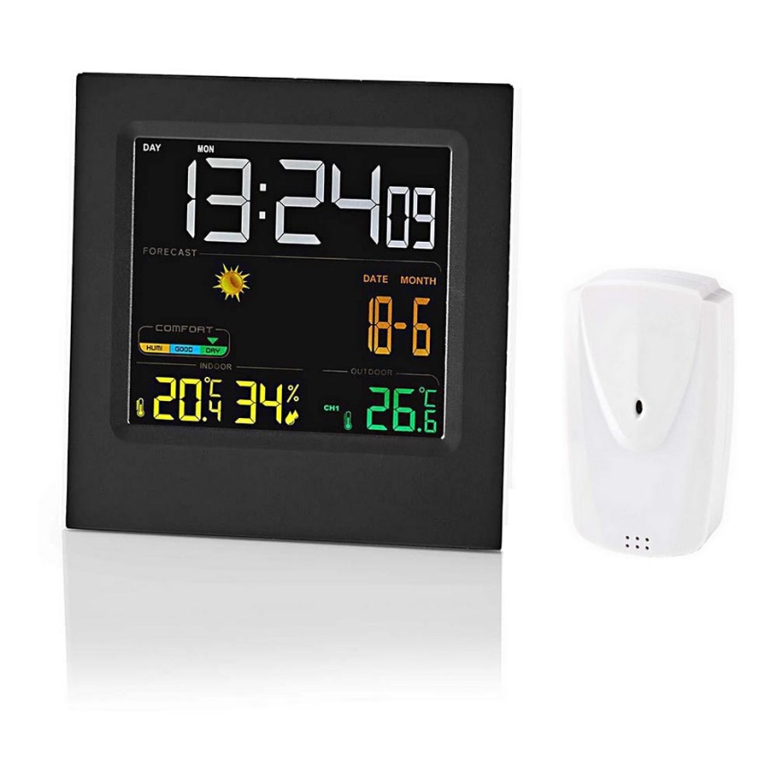 Weerstation met kleuren LCD-scherm 230V/3xAAA + 2xAA zwart