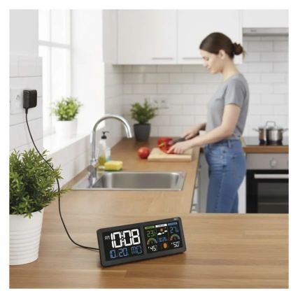 Weerstation met kleurrijk LCD-display en wekker 5V 3xAAA + 2xAA zwart