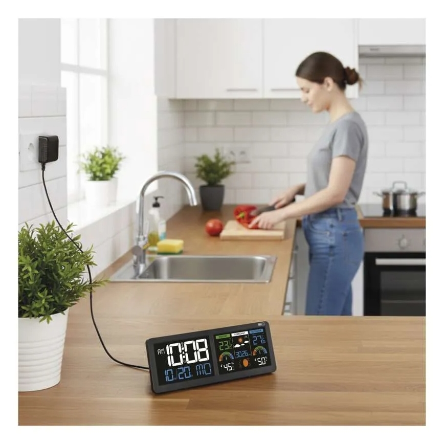 Weerstation met kleurrijk LCD-display en wekker 5V 3xAAA + 2xAA zwart