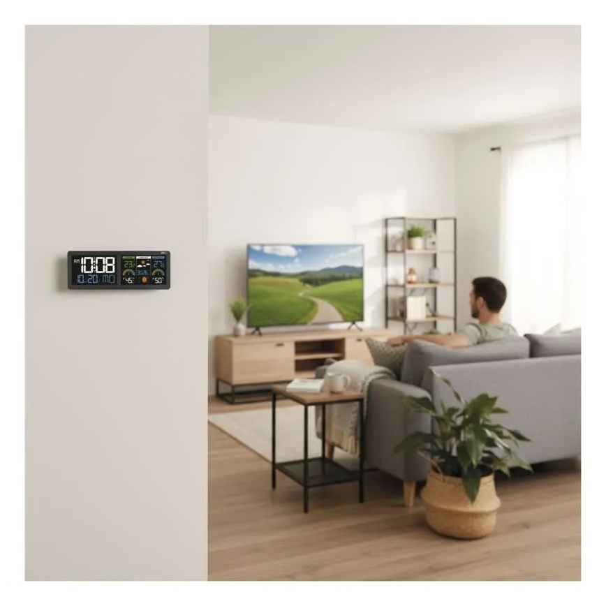 Weerstation met kleurrijk LCD-display en wekker 5V 3xAAA + 2xAA zwart