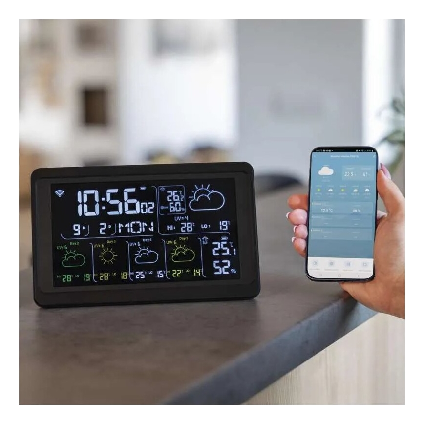 Weerstation met LCD-display GoSmart 230V/3xAAA + 2×AAA Wi-Fi Tuya zwart