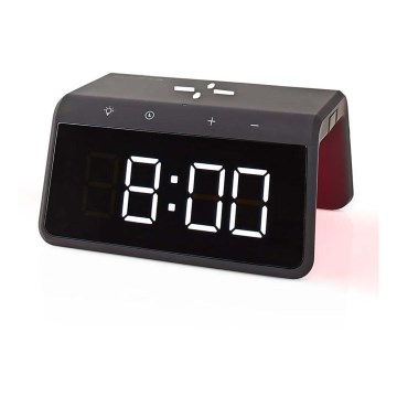 Wekker met LCD-display en draadloze oplader 15W/5V 1xCR2032 zwart