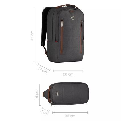 Wenger - Laptoprugzak 15 l 16" met tabletvak 12" + crossbody bag Stad Upgrade 2in1 grijs