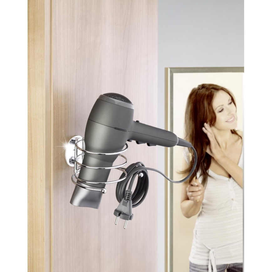 WENKO 18770100-Haardrogerhouder TURBO-LOC RUND STAHL 14x11,5 cm glanzend chroom