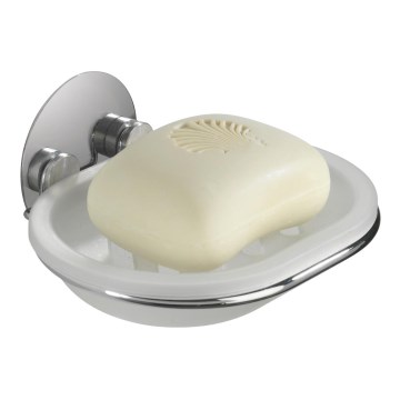 WENKO 18776100 - Zeepbakje TURBO-LOC ROND STAAL 13x11 cm glanzend chroom/wit