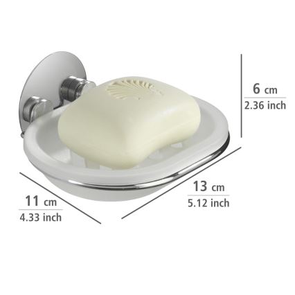 WENKO 18776100 - Zeepbakje TURBO-LOC ROND STAAL 13x11 cm glanzend chroom/wit