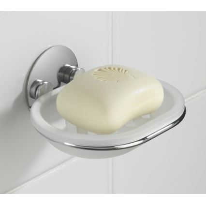 WENKO 18776100 - Zeepbakje TURBO-LOC ROND STAAL 13x11 cm glanzend chroom/wit