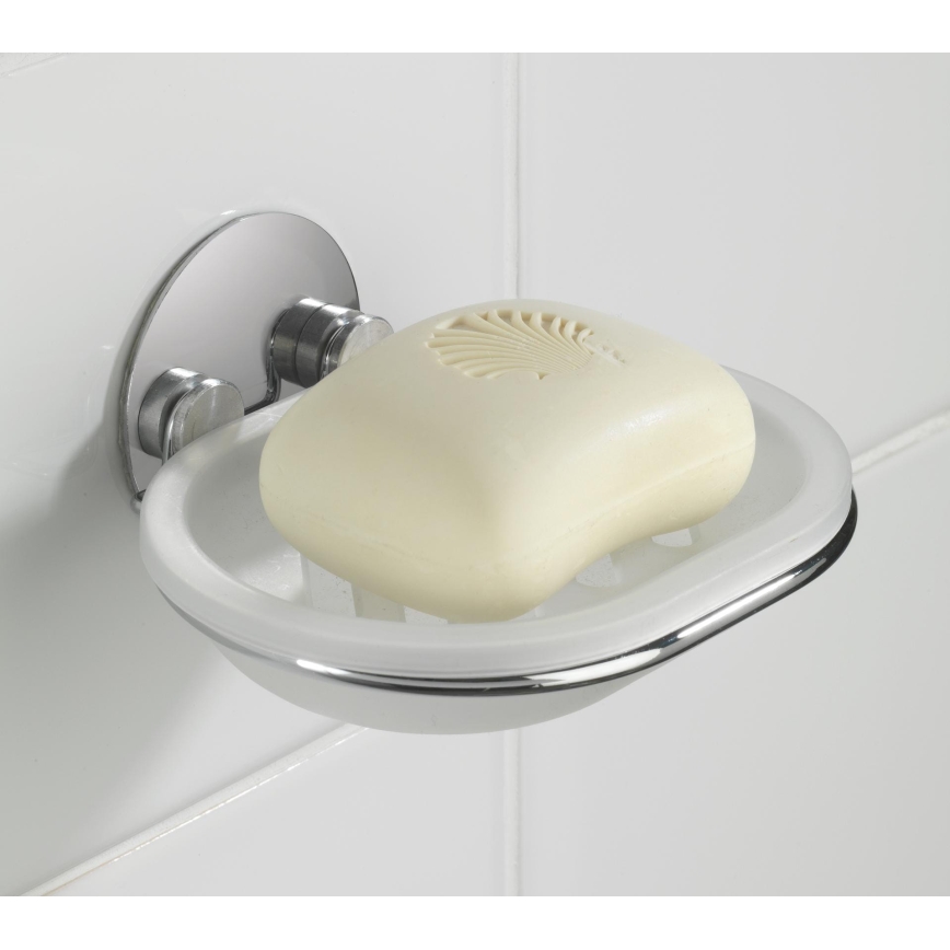 WENKO 18776100 - Zeepbakje TURBO-LOC ROND STAAL 13x11 cm glanzend chroom/wit