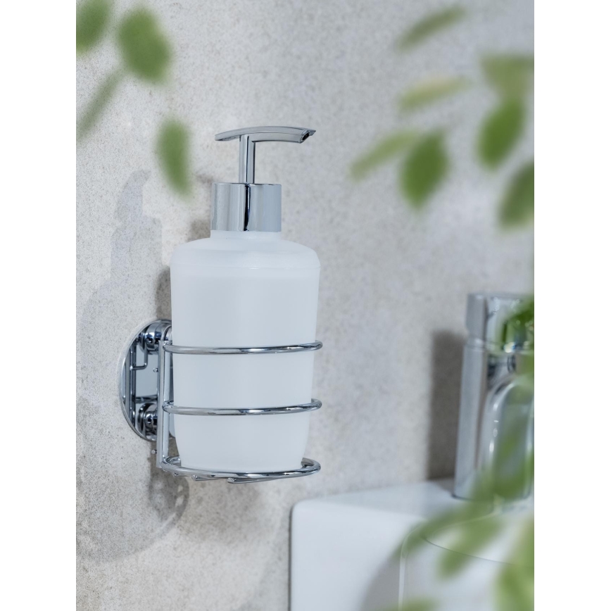 WENKO 18777100-zeepdispenser TURBO-LOC ROND STAAL 7,5x16,5 cm glanzend chroom/wit