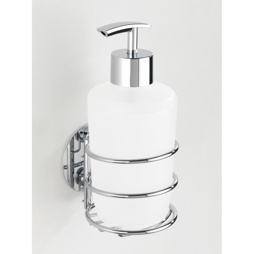 WENKO 18777100-zeepdispenser TURBO-LOC ROND STAAL 7,5x16,5 cm glanzend chroom/wit