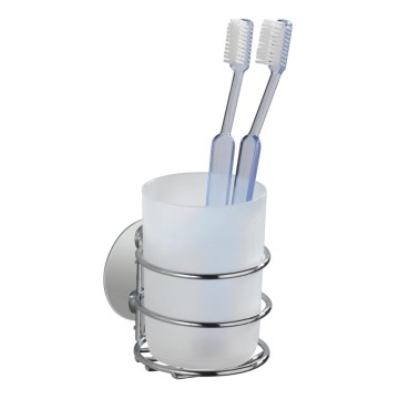 WENKO 18779100-Tandenborstelbeker TURBO-LOC ROND STAAL 7,5x9 cm glanschroom/wit