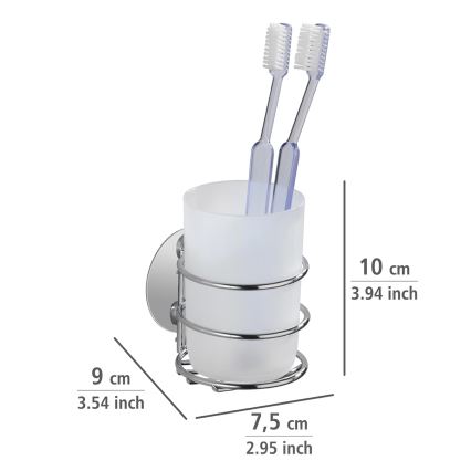 WENKO 18779100-Tandenborstelbeker TURBO-LOC ROND STAAL 7,5x9 cm glanschroom/wit