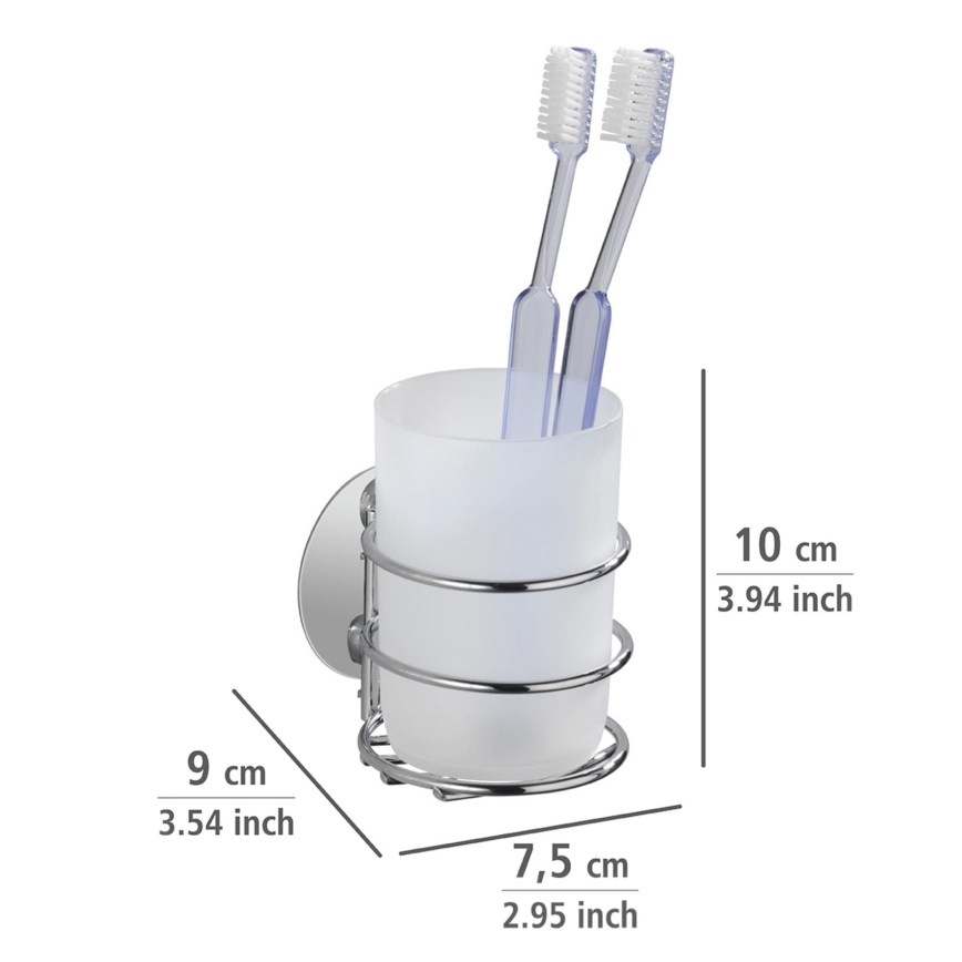 WENKO 18779100-Tandenborstelbeker TURBO-LOC ROND STAAL 7,5x9 cm glanschroom/wit