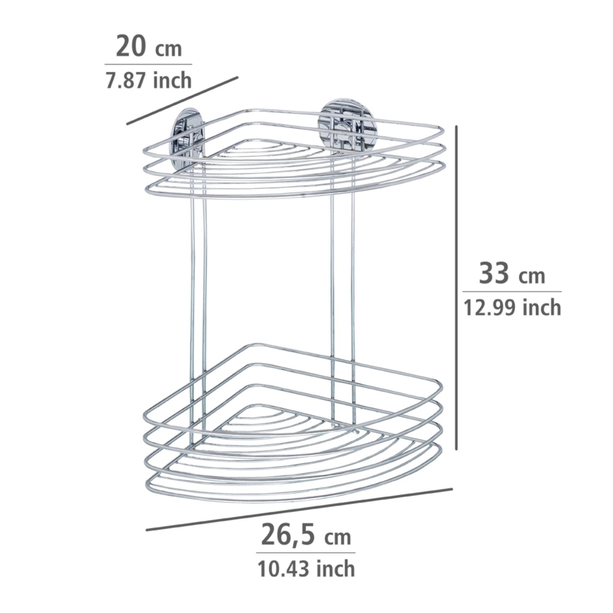 WENKO 18914100-Hoekplank TURBO-LOC ROND STAAL 26,5x33 cm glanzend chroom