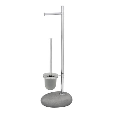 WENKO 19494100 - WC-borstel PEBBLE STONE 23,5x70 cm glanzend chroom/grijs/satijn