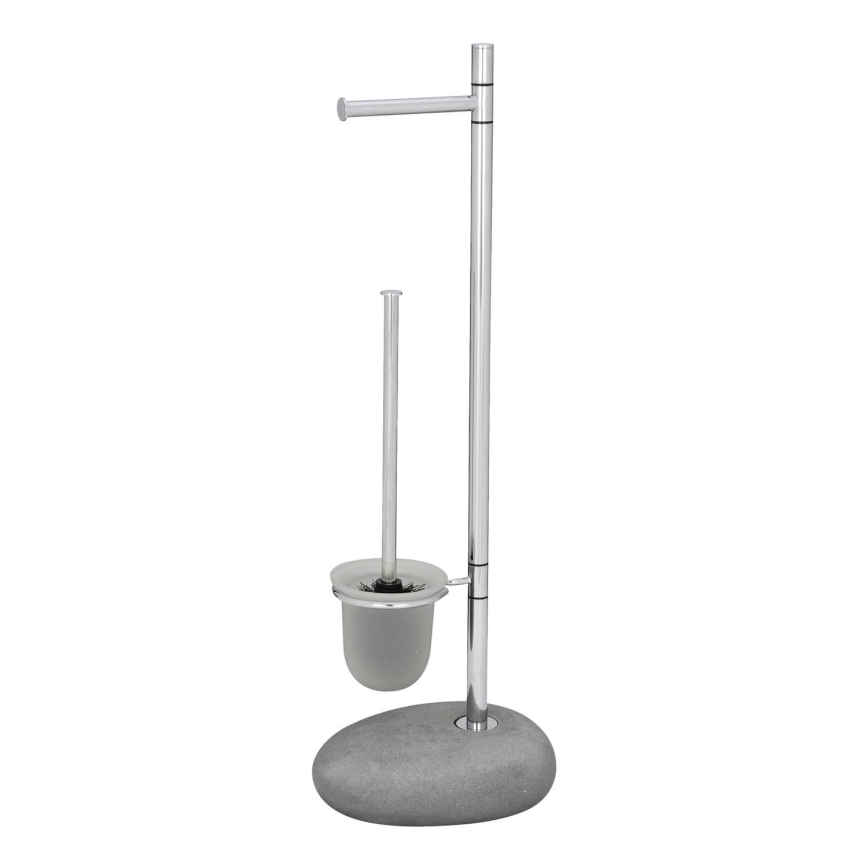 WENKO 19494100 - WC-borstel PEBBLE STONE 23,5x70 cm glanzend chroom/grijs/satijn