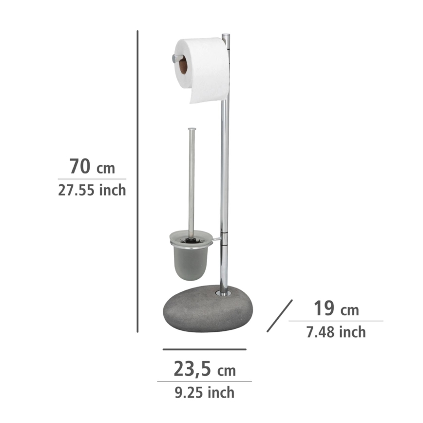 WENKO 19494100 - WC-borstel PEBBLE STONE 23,5x70 cm glanzend chroom/grijs/satijn