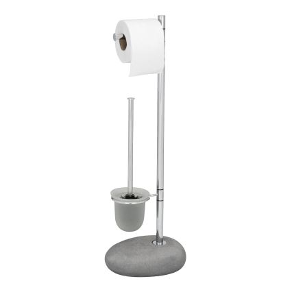 WENKO 19494100 - WC-borstel PEBBLE STONE 23,5x70 cm glanzend chroom/grijs/satijn