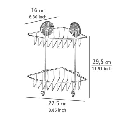 WENKO 20888100-Hoekplank VACUUM-LOC ROND STAAL 22,5x29,5 cm glanzend chroom