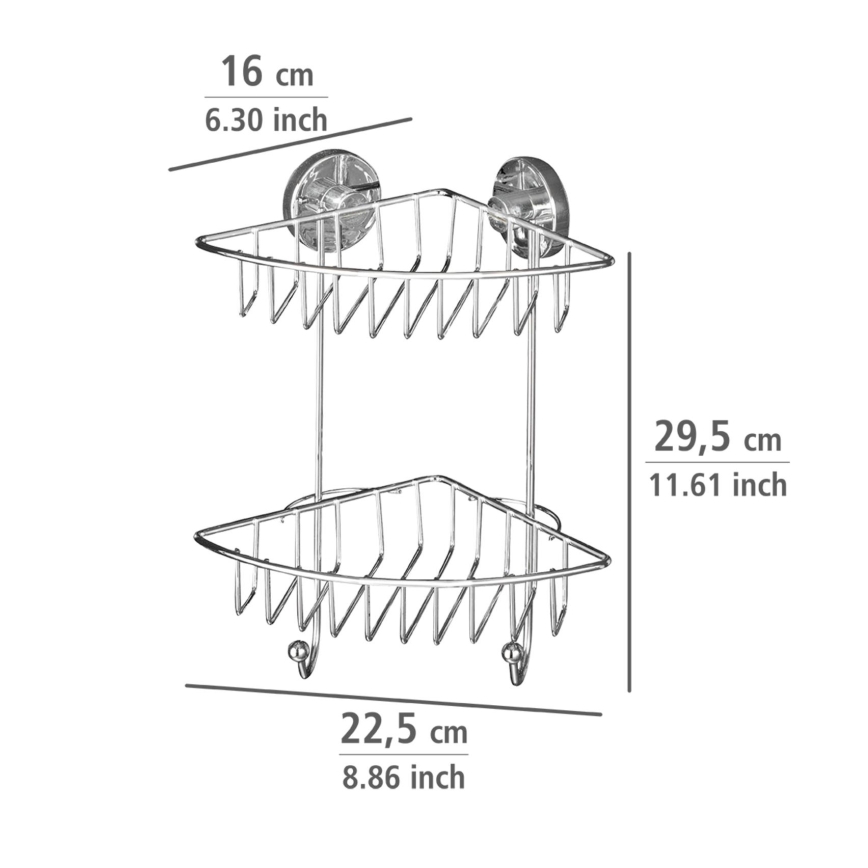 WENKO 20888100-Hoekplank VACUUM-LOC ROND STAAL 22,5x29,5 cm glanzend chroom