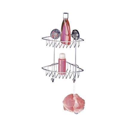WENKO 20888100-Hoekplank VACUUM-LOC ROND STAAL 22,5x29,5 cm glanzend chroom