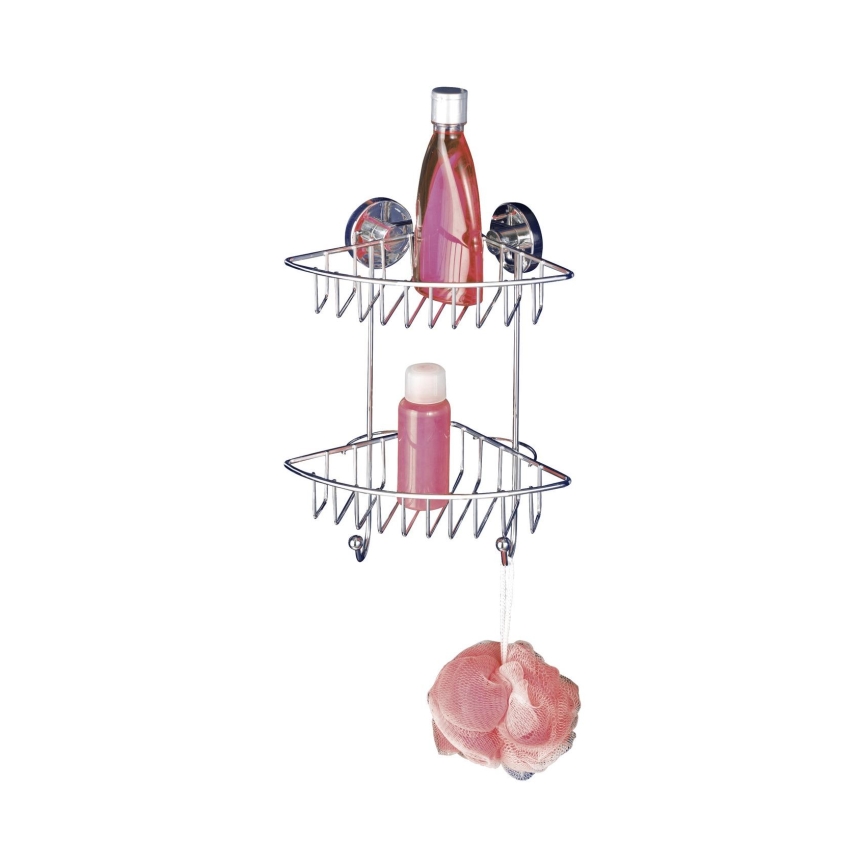 WENKO 20888100-Hoekplank VACUUM-LOC ROND STAAL 22,5x29,5 cm glanzend chroom