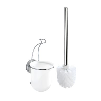 WENKO 20898100-WC WC-borstel VACUUM-LOC MILAZZO 10x34 cm RVS/glanzend chroom/wit