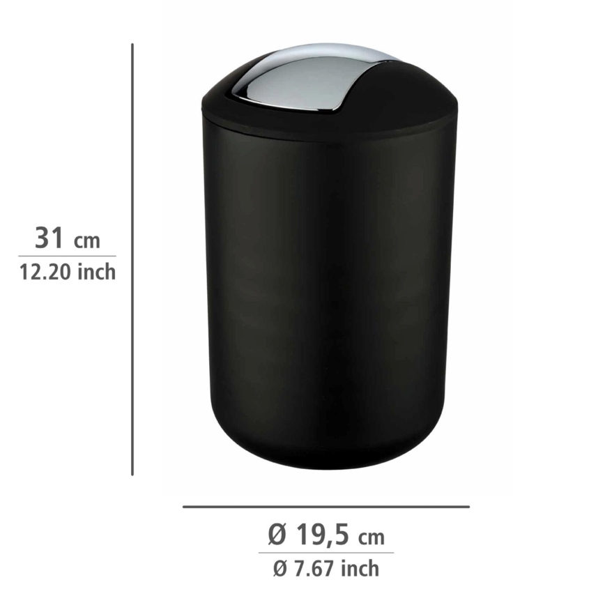 WENKO 21212100 - Prullenbak BRASIL 19,5x31 cm zwart/glanzend chroom