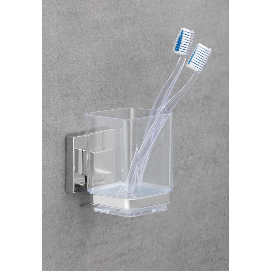 WENKO 22680100 - Beker VACUUM-LOC QUADRO ED 7,5x10 cm zilver/glanzend chroom/helder