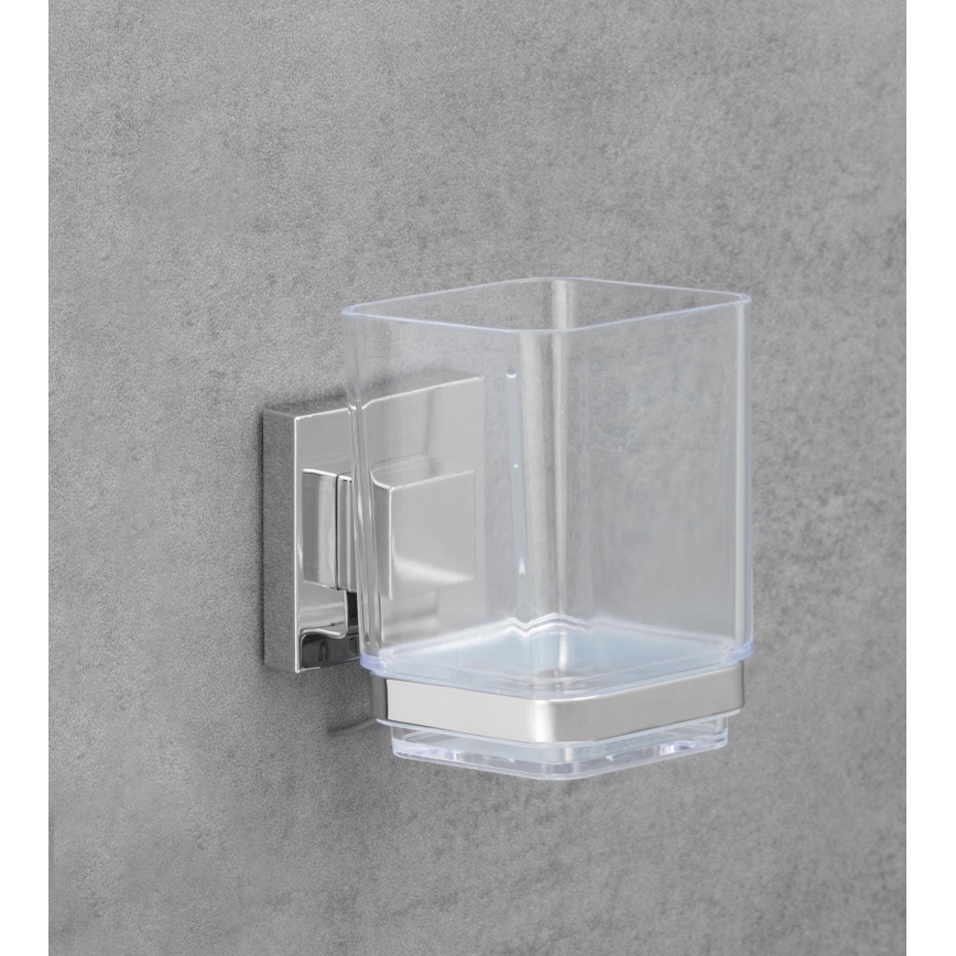 WENKO 22680100 - Beker VACUUM-LOC QUADRO ED 7,5x10 cm zilver/glanzend chroom/helder