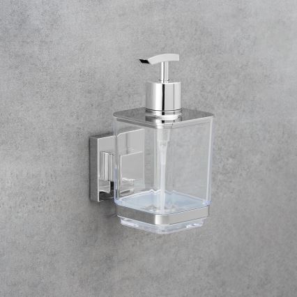 WENKO 22683100-Zeepdispenser VACUUM-LOC QUADRO ED 7,5x16 cm zilver/hoogglans chroom