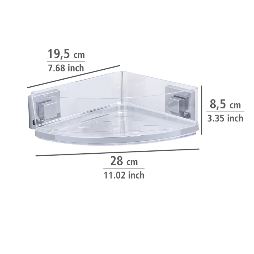 WENKO 22686100-Hoekplank VACUUM-LOC QUADRO ED 28x19,5 cm zilver/helder