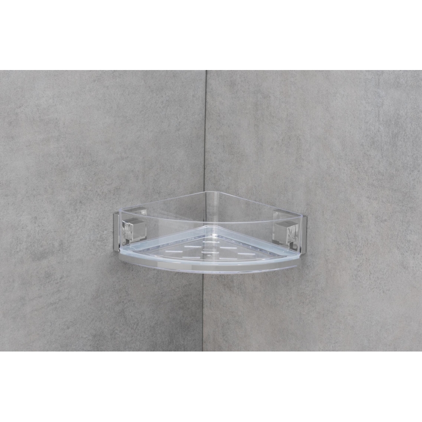 WENKO 22686100-Hoekplank VACUUM-LOC QUADRO ED 28x19,5 cm zilver/helder