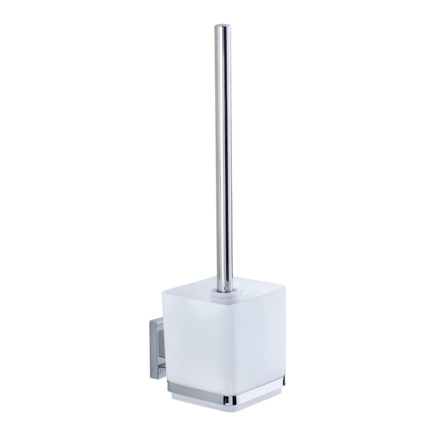 WENKO 22695100-WC Toiletborstel VACUUM-LOC QUADRO ED 9,5x37 cm zilver/glanzend chroom/helder