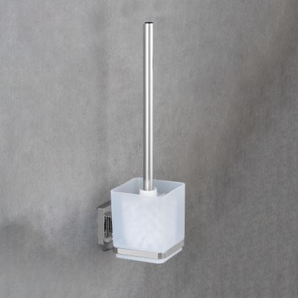 WENKO 22695100-WC Toiletborstel VACUUM-LOC QUADRO ED 9,5x37 cm zilver/glanzend chroom/helder