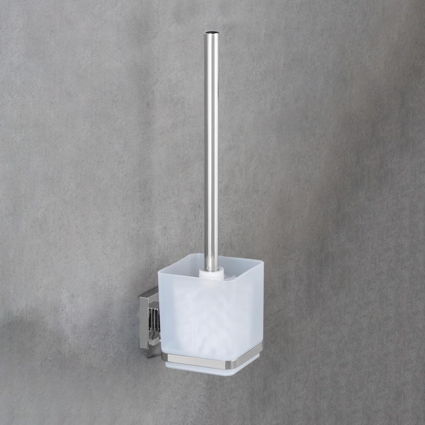 WENKO 22695100-WC Toiletborstel VACUUM-LOC QUADRO ED 9,5x37 cm zilver/glanzend chroom/helder