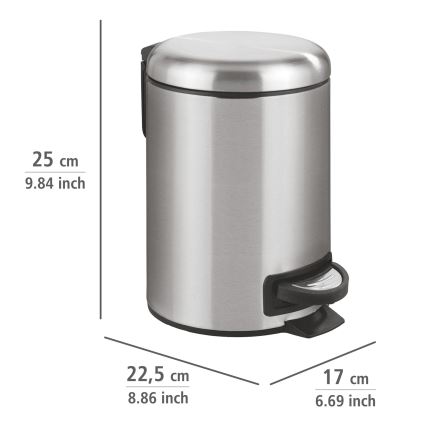 WENKO 22702100 - Afvalemmer LEMAN 17x25 cm roestvrij staal/satijn/zwart