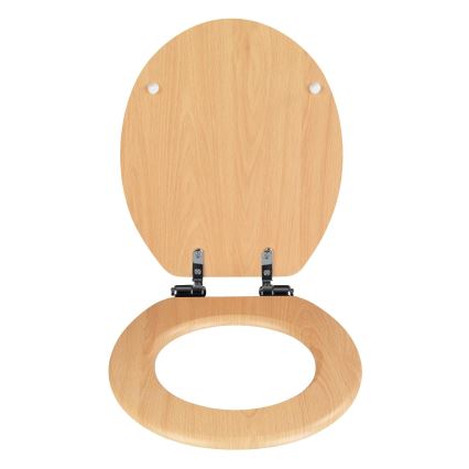 WENKO 22979100-WC wc-bril NATURAL BEECH 35,5x42,5 cm bruin/zilver