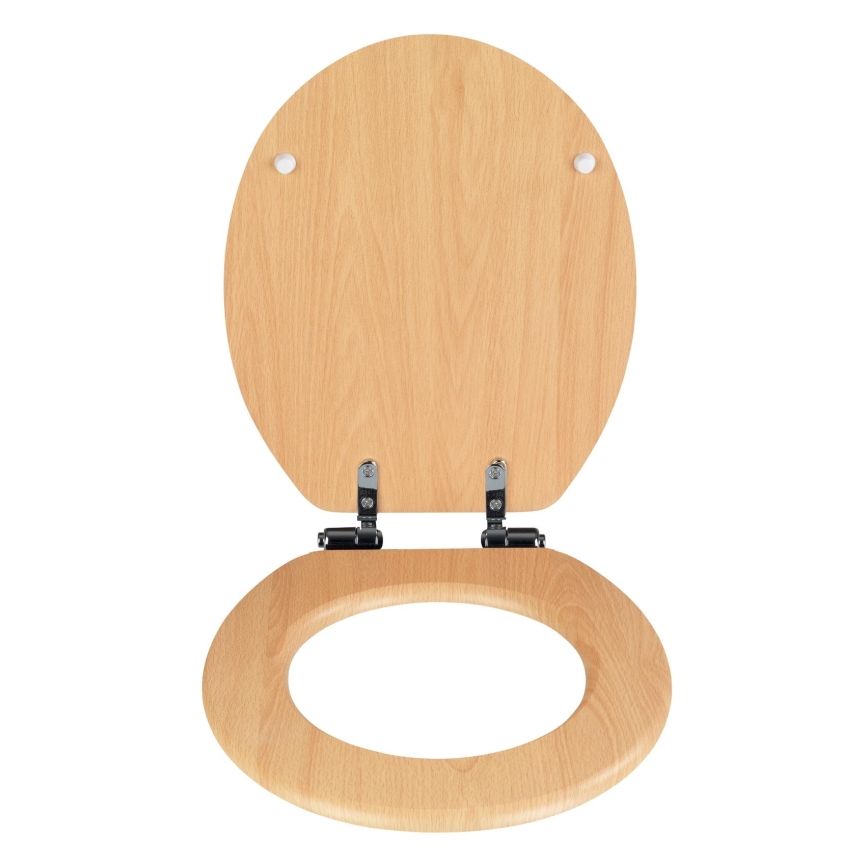 WENKO 22979100-WC wc-bril NATURAL BEECH 35,5x42,5 cm bruin/zilver