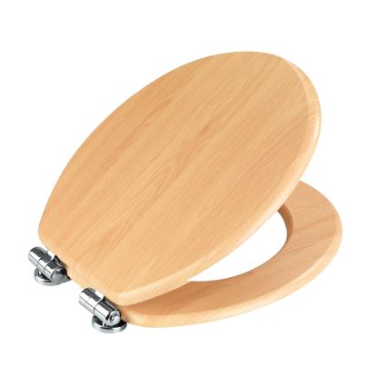WENKO 22979100-WC wc-bril NATURAL BEECH 35,5x42,5 cm bruin/zilver