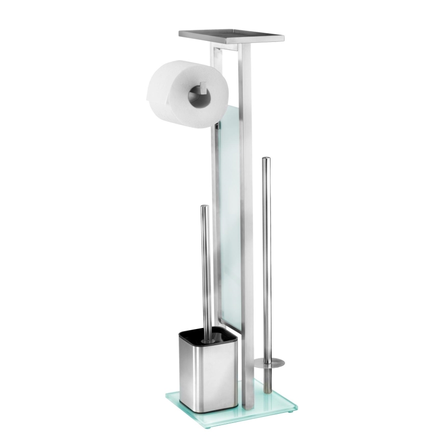 WENKO 23364100 - WC-borstel DEBAR 21x70,5 cm RVS/satijn/wit